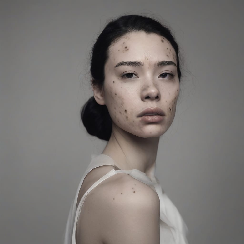 A before-and-after photo of a woman with acne